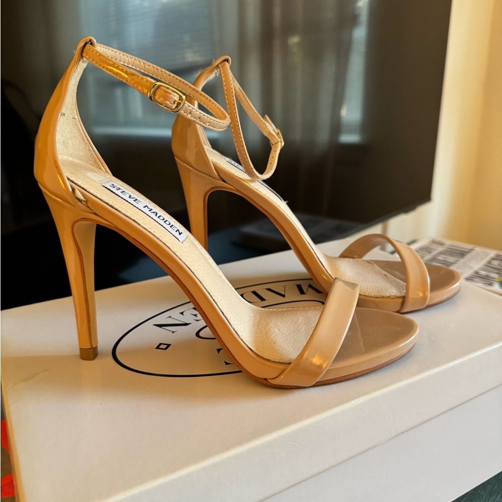 Steve Madden Patent Nude Ankle-Strap Stiletto Sandals